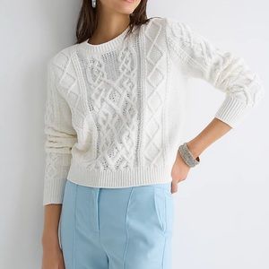 J. Crew Cable Knit Crewneck Sweater with Crystals in Ivory (L)